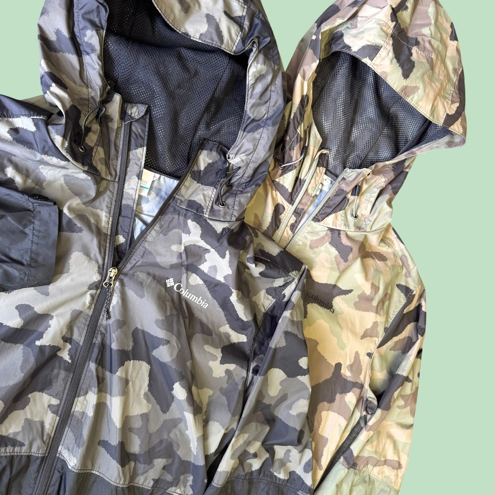 Lot of 2 Columbia Glennaker Lake Rain Jackets Men L Camo Hooded Coat Gorpcore